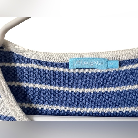 J. McLaughlin White and Blue Striped Knit Long Sleeve Sweater Top M - Picture 8 of 9